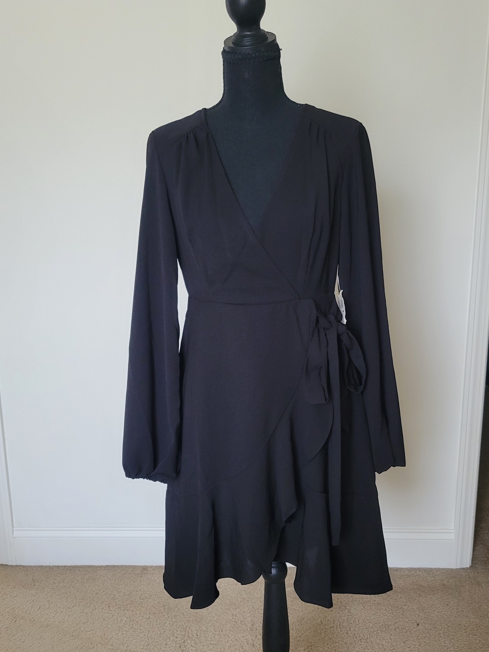 Altar'd State NWT Ruffle Trim LBD Faux Wrap Mini Dress Dark Academia Size M